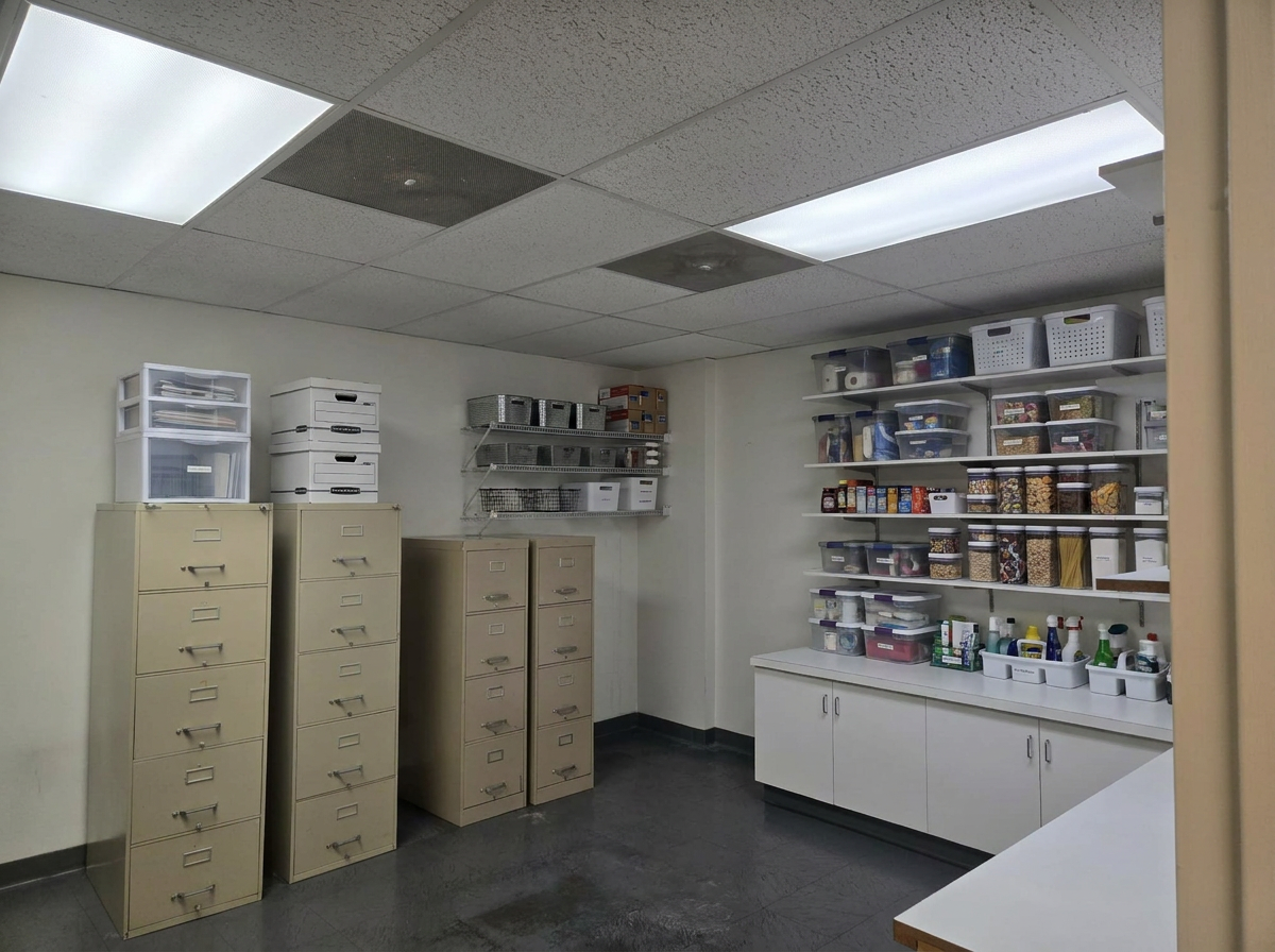 Kitchen storage area in Stamford office suite